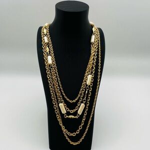 Vintage Multi Strand Gold Tone Necklace Faux Pearls Layered Chain